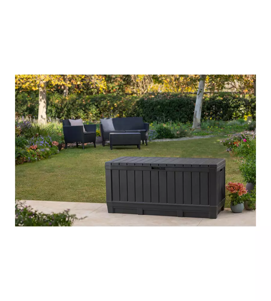 BAULE DA ESTERNO KETER "KENTWOOD" IN RESINA MARRONE EFFETTO LEGNO 350 LT 128X54X59 CM